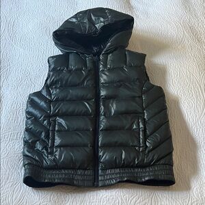 Armani Junior Green & Blue Reversible Down Puffer Vest with Hood, Size 10Y